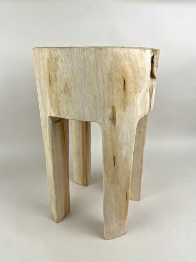 21st Century Rustic Teak Wood Stool Side Table Handcarved Modern Organic