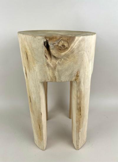 21st Century Rustic Teak Wood Stool Side Table Handcarved Modern Organic
