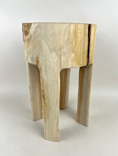 21st Century Rustic Teak Wood Stool Side Table Handcarved Modern Organic
