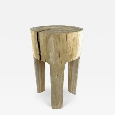 21st Century Rustic Teak Wood Stool Side Table Handcarved Modern Organic