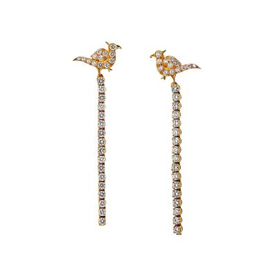 22K Yellow Gold 3 50cttw Diamond Drop Bird Tops Earrings