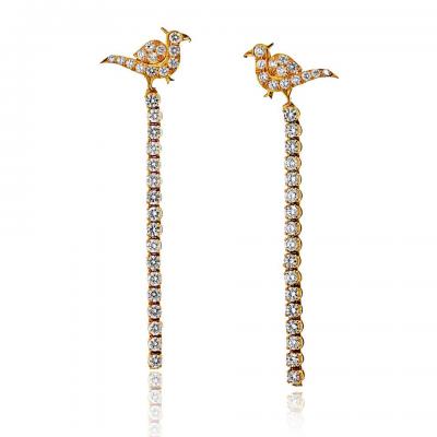 22K Yellow Gold 3 50cttw Diamond Drop Bird Tops Earrings