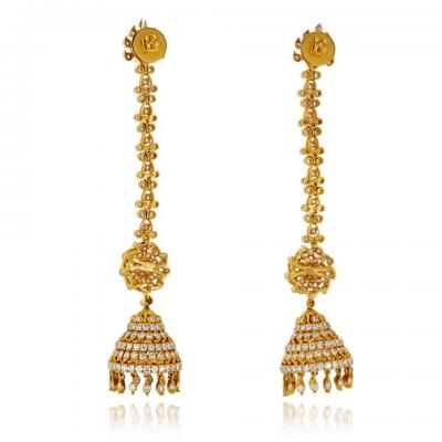 22K Yellow Gold Dangling Diamond Earrings