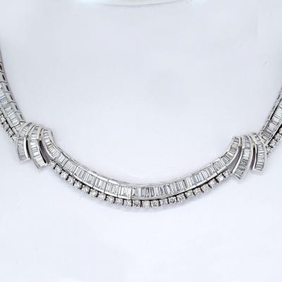 23 CARAT BAGUTTE AND ROUND DIAMOND PLATINUM COLLAR BRIDAL NECKLACE