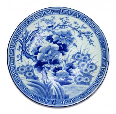 2348 Pair of Japanese Meiji Blue and White Porcelain Chargers