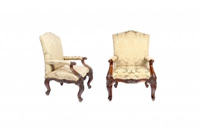 2410 Pair Of Carved Mahogany Armchairs