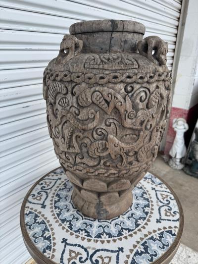 25 Antique Heavily Carved Wooden Vessel
