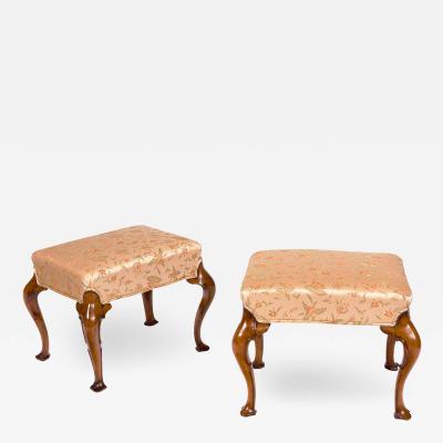 2559 Pair of 19th Century Walnut Stools with Cabriole Legs and Trifid Feet