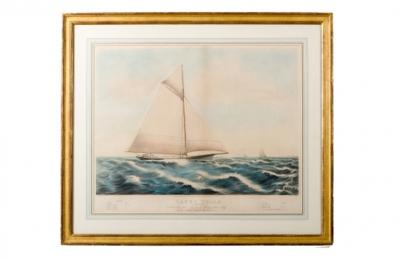 2639 Near Pair of 19th Century Painted Lithographs of Yachts