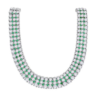 27 Carat Diamond and Emerald Flexible Choker Necklace in 18k White Gold