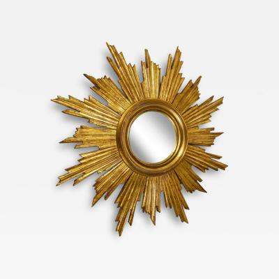 27 French Convex Gilt Wood Sunburst Starburst Wall Mirror France 1950s