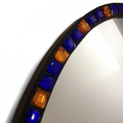 2764 18th Century Irish Blue and Amber Cut Glass Oval Mirror