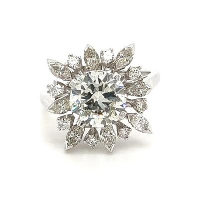 3 01 Carat Round Cut Lab Grown Diamond Ring With Marquise Cut Diamond Halo