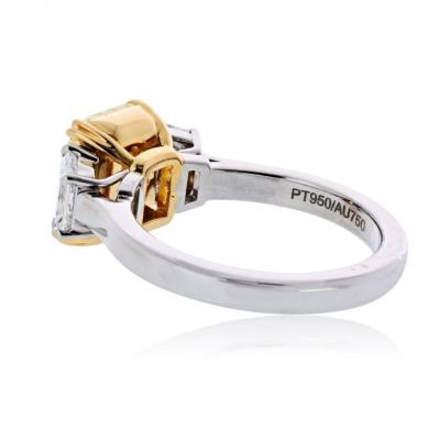 3 02ct Fancy Yellow Radiant Cut Three Stone Diamond Engagement Ring