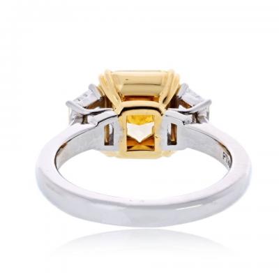 3 02ct Fancy Yellow Radiant Cut Three Stone Diamond Engagement Ring