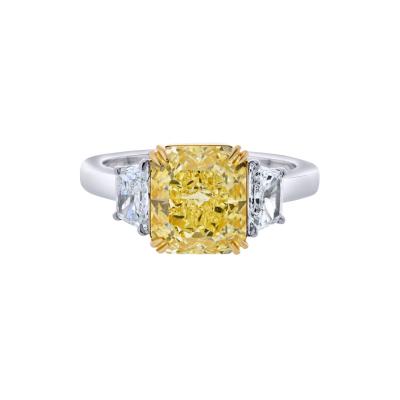 3 02ct Fancy Yellow Radiant Cut Three Stone Diamond Engagement Ring