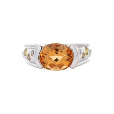 3 07 Carat Orange Precious Topaz Floating Diamond Ring in East West Setting