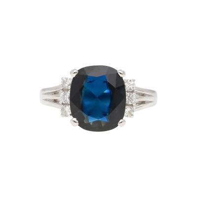 3 10 Carat Blue Sapphire and Diamond with Filigree Split Shank Band Ring