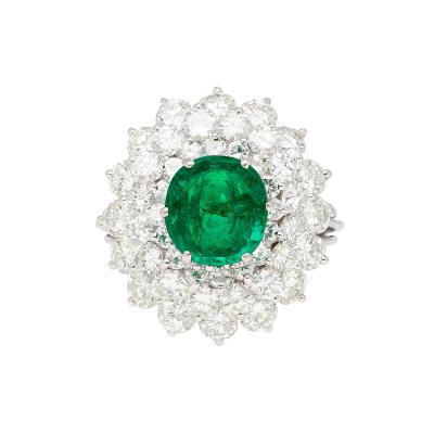 3 19 Carat Oval Cut Emerald Minor Oil Diamond Cluster Platinum Vintage Ring