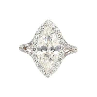 3 22 Carat Marquise Cut G VS1 GIA Certified Diamond Halo Pave 18K Ring