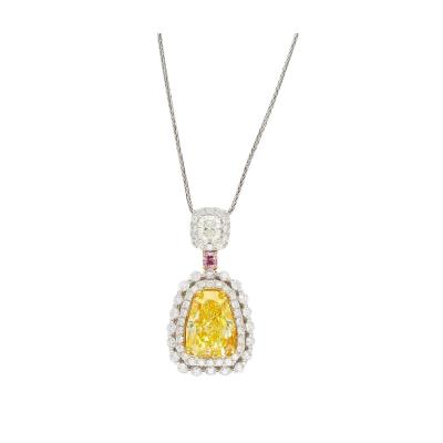 3 28 Carat Fancy Intense Yellow Shield Kite Cut Natural Diamond Pendant Necklace