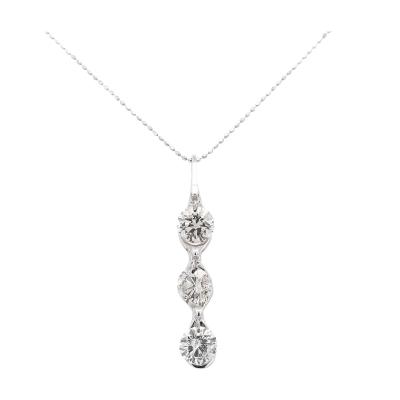 3 38 Carat 3 Stone Diamond Dangle Pendant Necklace in 18K White Gold