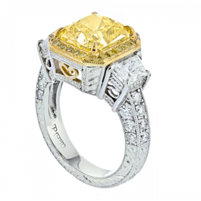 3 CARAT RADIANT CUT DIAMOND FANCY INTENSE YELLOW GIA RING