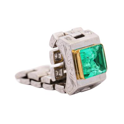 3 Carat Colombian Emerald Platinum Mens Link Ring