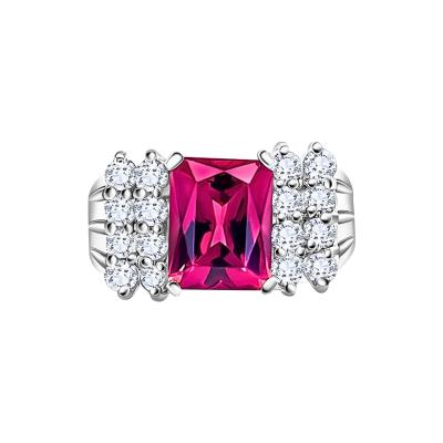 3 Carat Radiant Cut Vivid Pink Purple Tourmaline and Diamond Platinum Ring