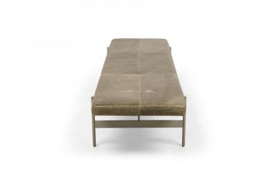 3 Contemporary Sage Green Gray Leather and Metal Rectangular Benches