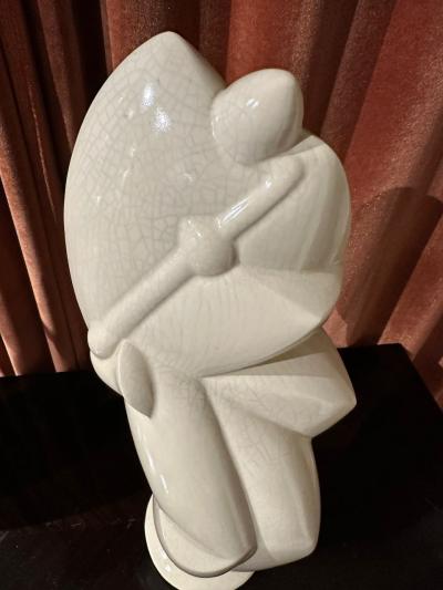 3 Cubist Art Deco Style Musicians Large Ceramic Sculptures