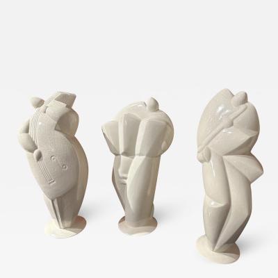 3 Cubist Art Deco Style Musicians Large Ceramic Sculptures