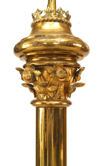 3 English Renaissance Style Brass Jeweled Altar Candlesticks