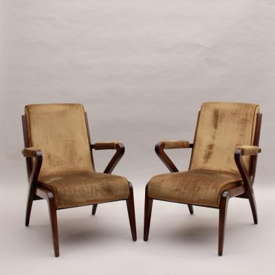 3 Fine French 1960s Mahogany Armchairs