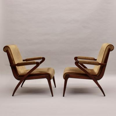 3 Fine French 1960s Mahogany Armchairs