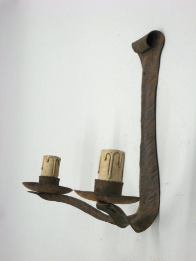 3 French Art Deco Wrought Iron Sconces Wall Lights