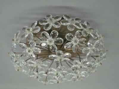 3 Italian Mid Century Modern Murano Glass Crystal Floral Flush Mount Fixtures