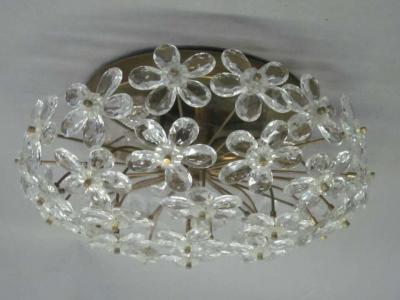 3 Italian Mid Century Modern Murano Glass Crystal Floral Flush Mount Fixtures