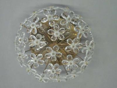 3 Italian Mid Century Modern Murano Glass Crystal Floral Flush Mount Fixtures