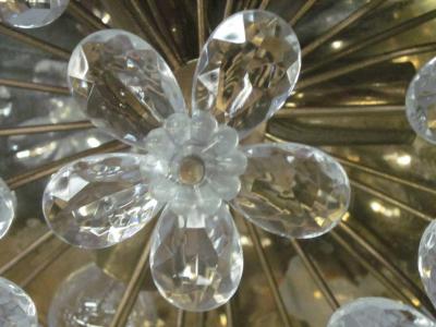 3 Italian Mid Century Modern Murano Glass Crystal Floral Flush Mount Fixtures