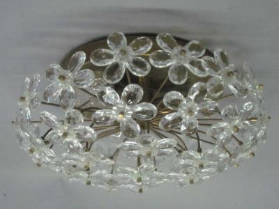 3 Italian Mid Century Modern Murano Glass Crystal Floral Flush Mount Fixtures