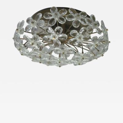3 Italian Mid Century Modern Murano Glass Crystal Floral Flush Mount Fixtures