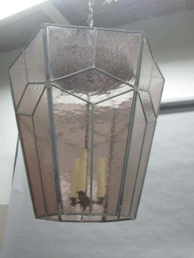 3 Italian Modern Neoclassical Leaded Rose Grey Glass Pendants Lanterns