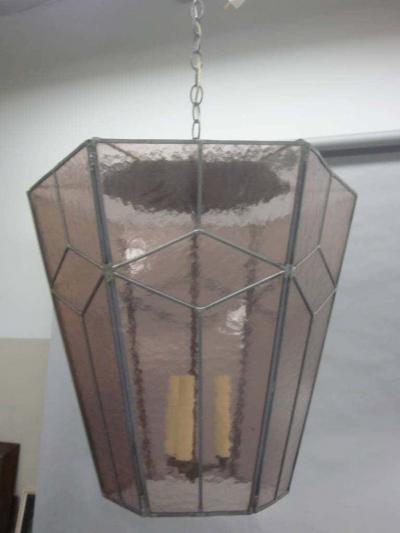3 Italian Modern Neoclassical Leaded Rose Grey Glass Pendants Lanterns