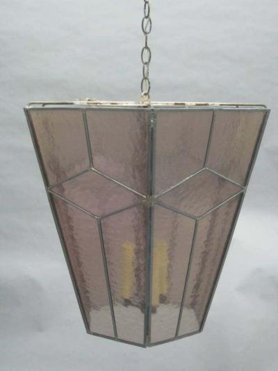 3 Italian Modern Neoclassical Leaded Rose Grey Glass Pendants Lanterns