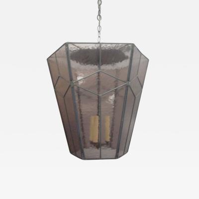 3 Italian Modern Neoclassical Leaded Rose Grey Glass Pendants Lanterns