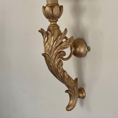 3 Pairs of Italian Neoclassical Giltwood Large Wall Lights with Shades