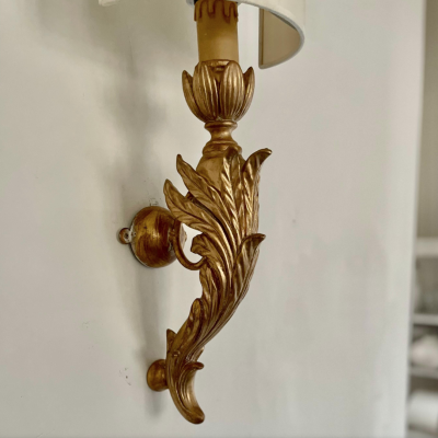 3 Pairs of Italian Neoclassical Giltwood Large Wall Lights with Shades