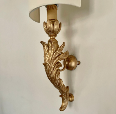 3 Pairs of Italian Neoclassical Giltwood Large Wall Lights with Shades