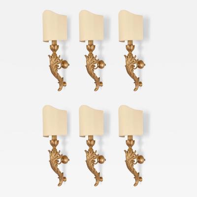 3 Pairs of Italian Neoclassical Giltwood Large Wall Lights with Shades